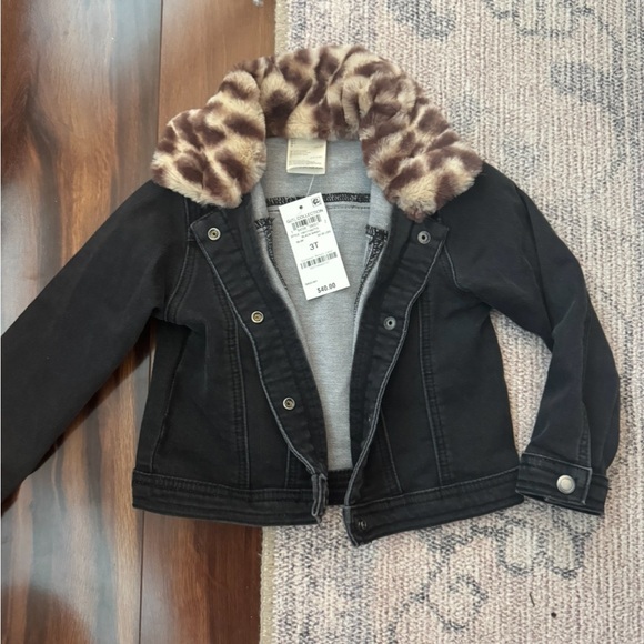 Leopard fur trimmed toddler jean jacket - Picture 2 of 3